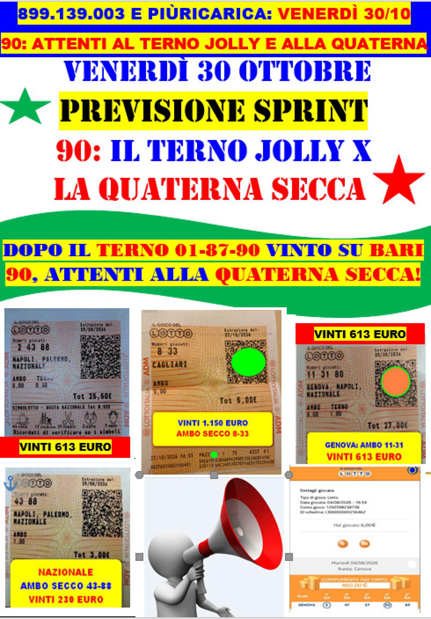 VENERDI' 23, VINTO IL TERNO 13-49-85 SU GENOVA