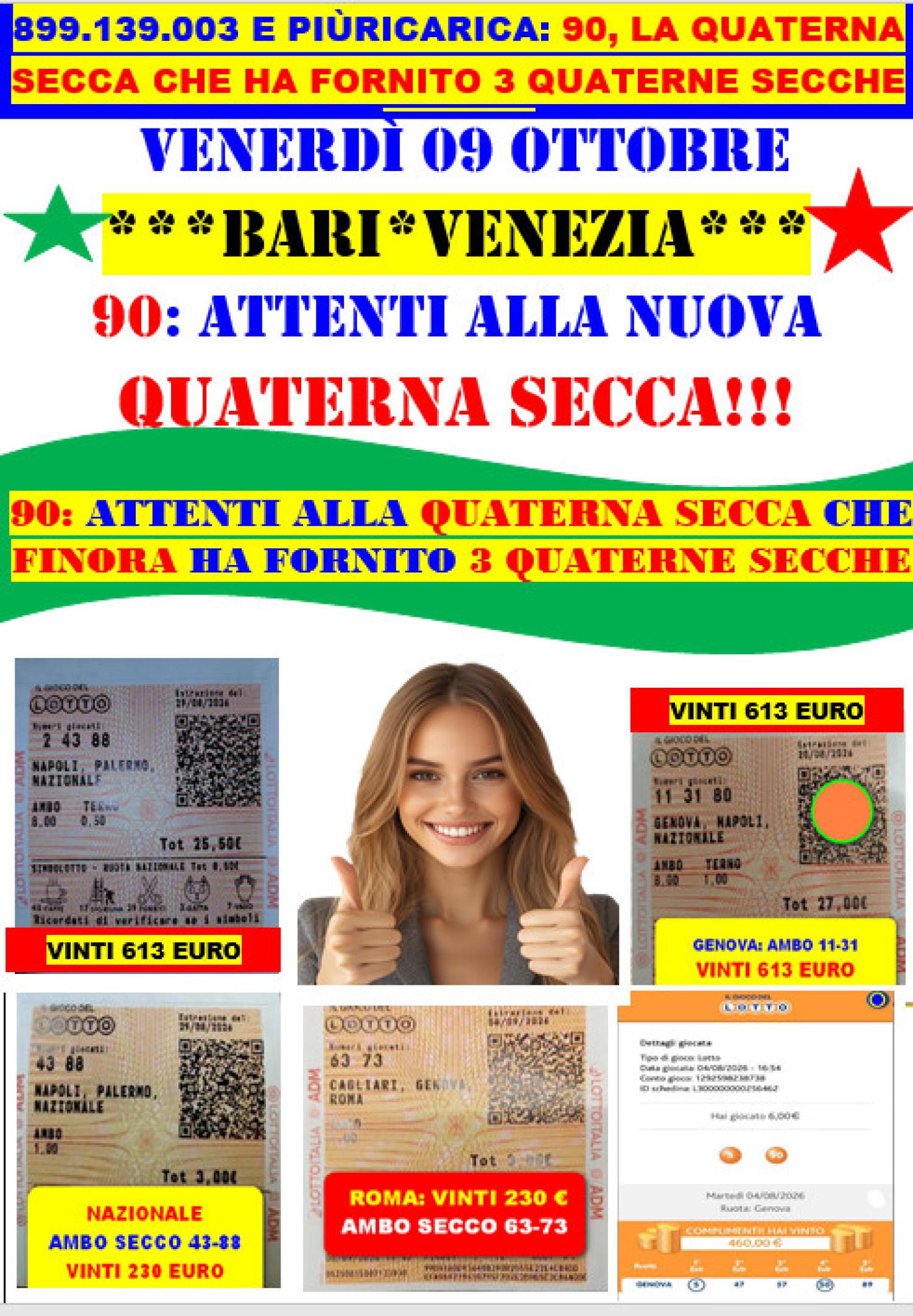 9 OTTOBRE:LA NUOVA QUATERNA SECCA COL 90 