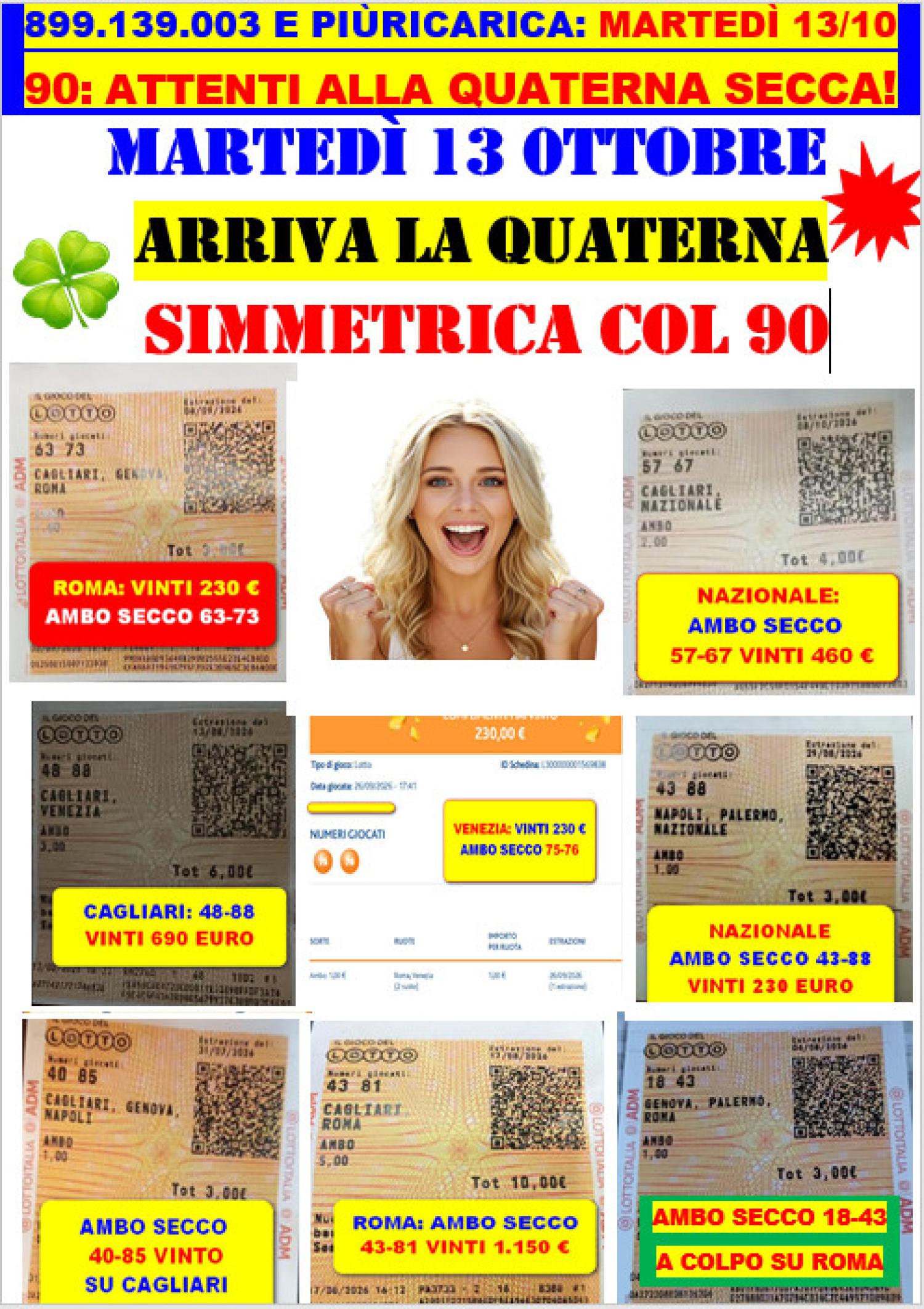 SABATO 3 OTTOBRE VINTO IL TERNO 6-28-46