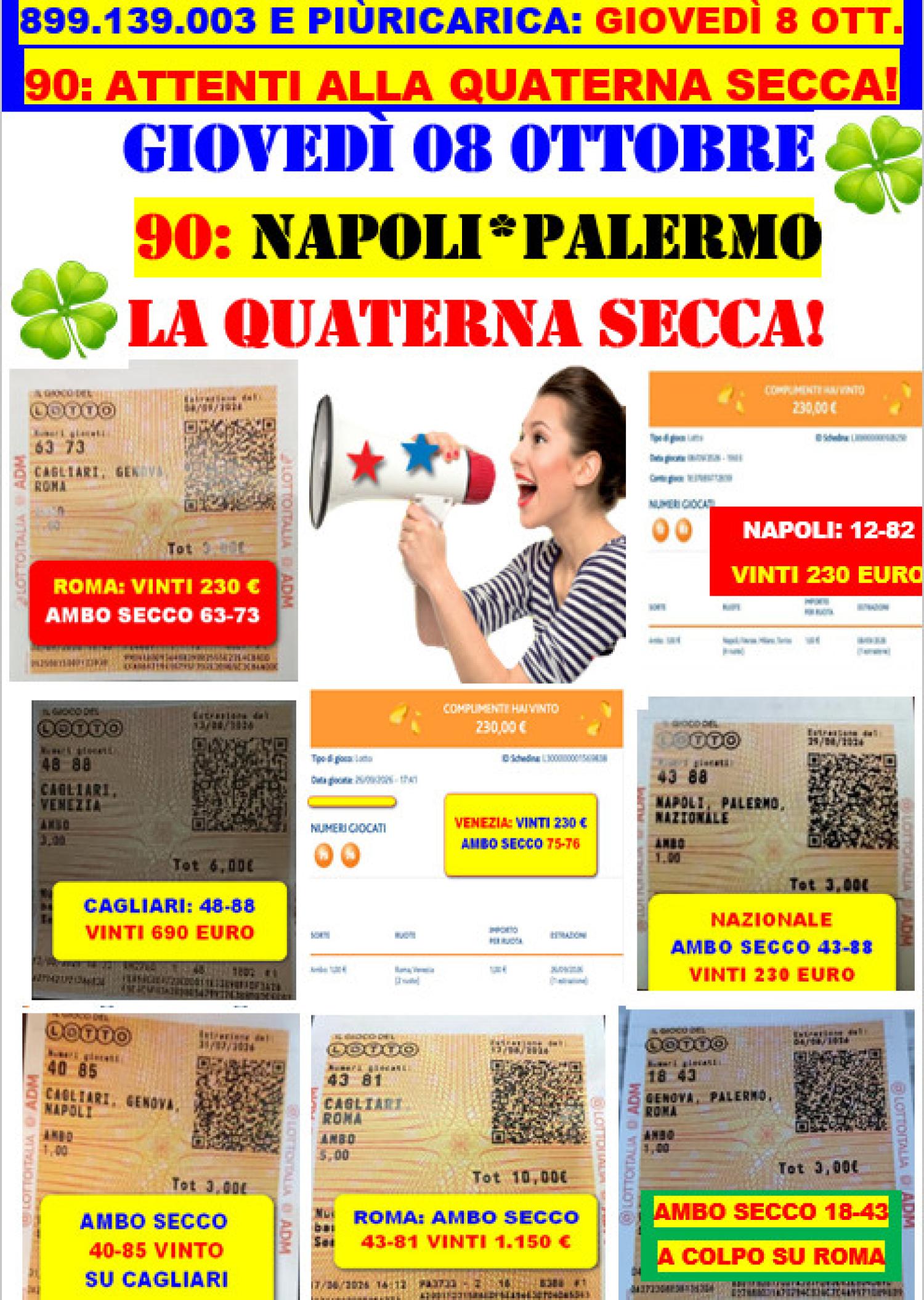 SABATO 3 OTTOBRE VINTO IL TERNO 6-28-46