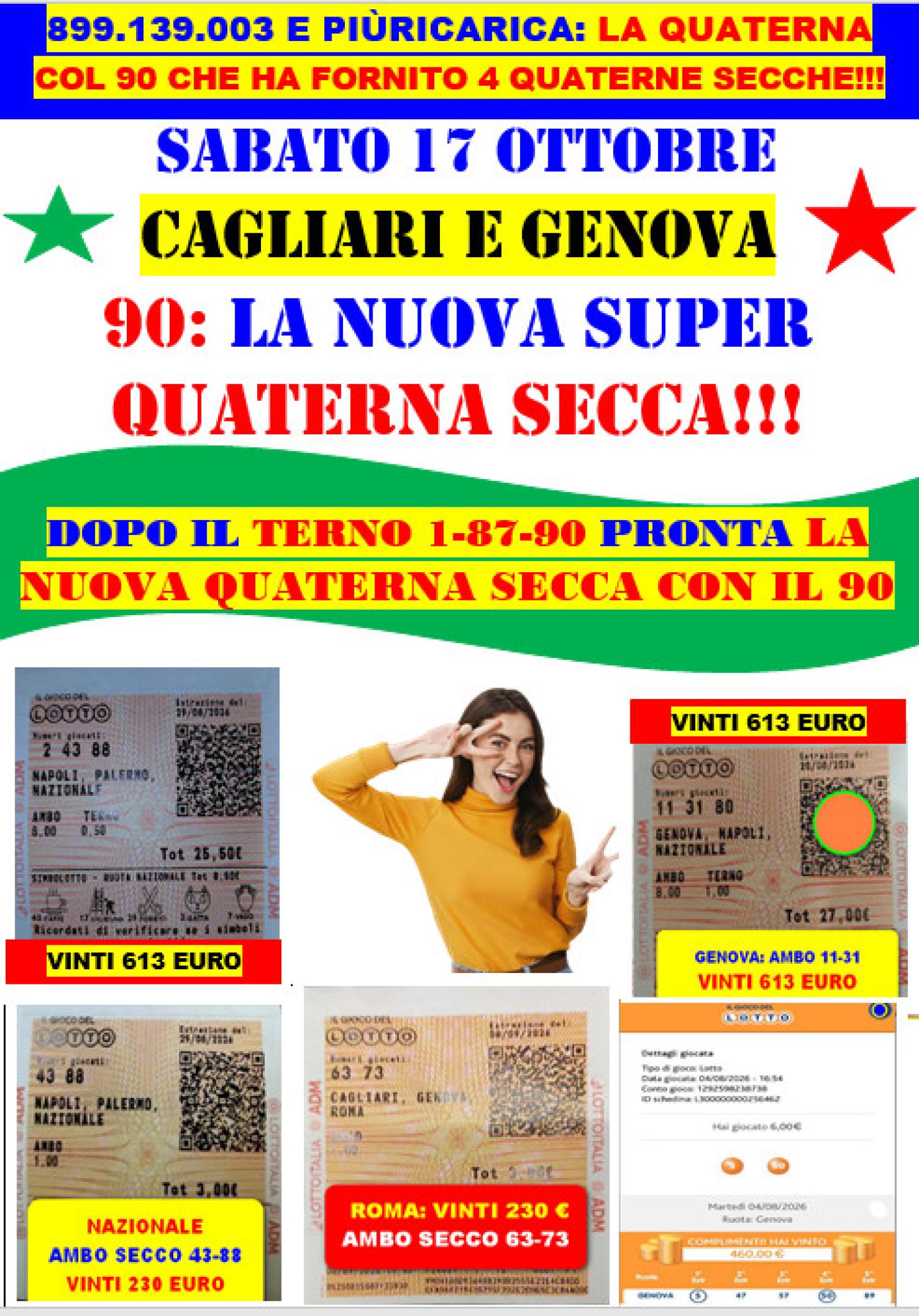SABATO 17/10, LA NUOVA QUATERNA SECCA COL 90