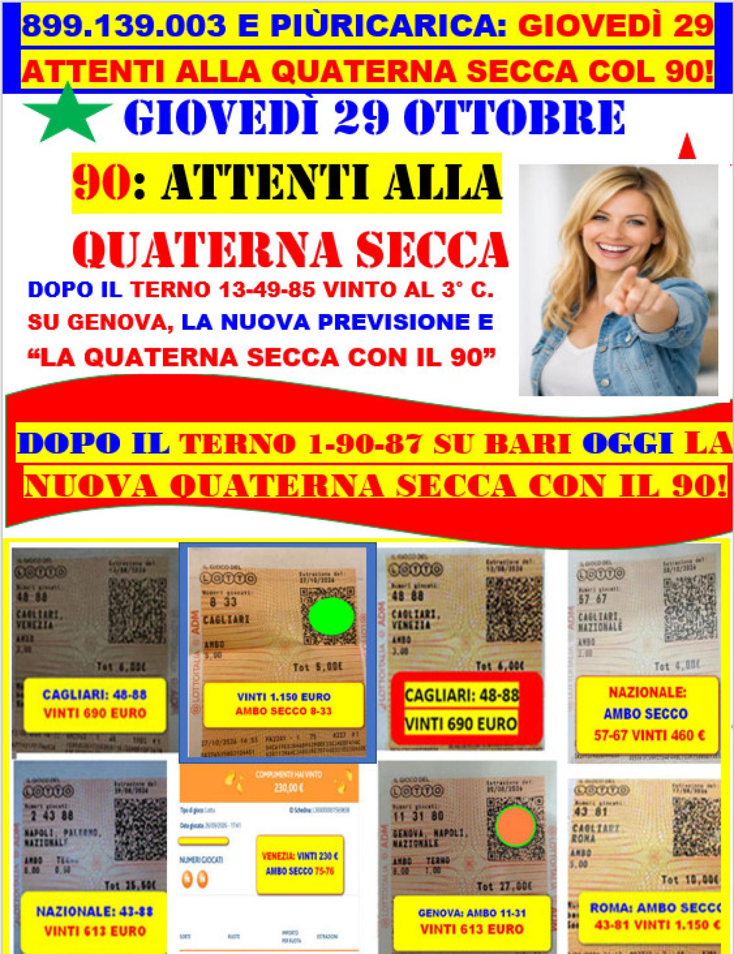 VENERDI' 23, VINTO IL TERNO 13-49-85 SU GENOVA
