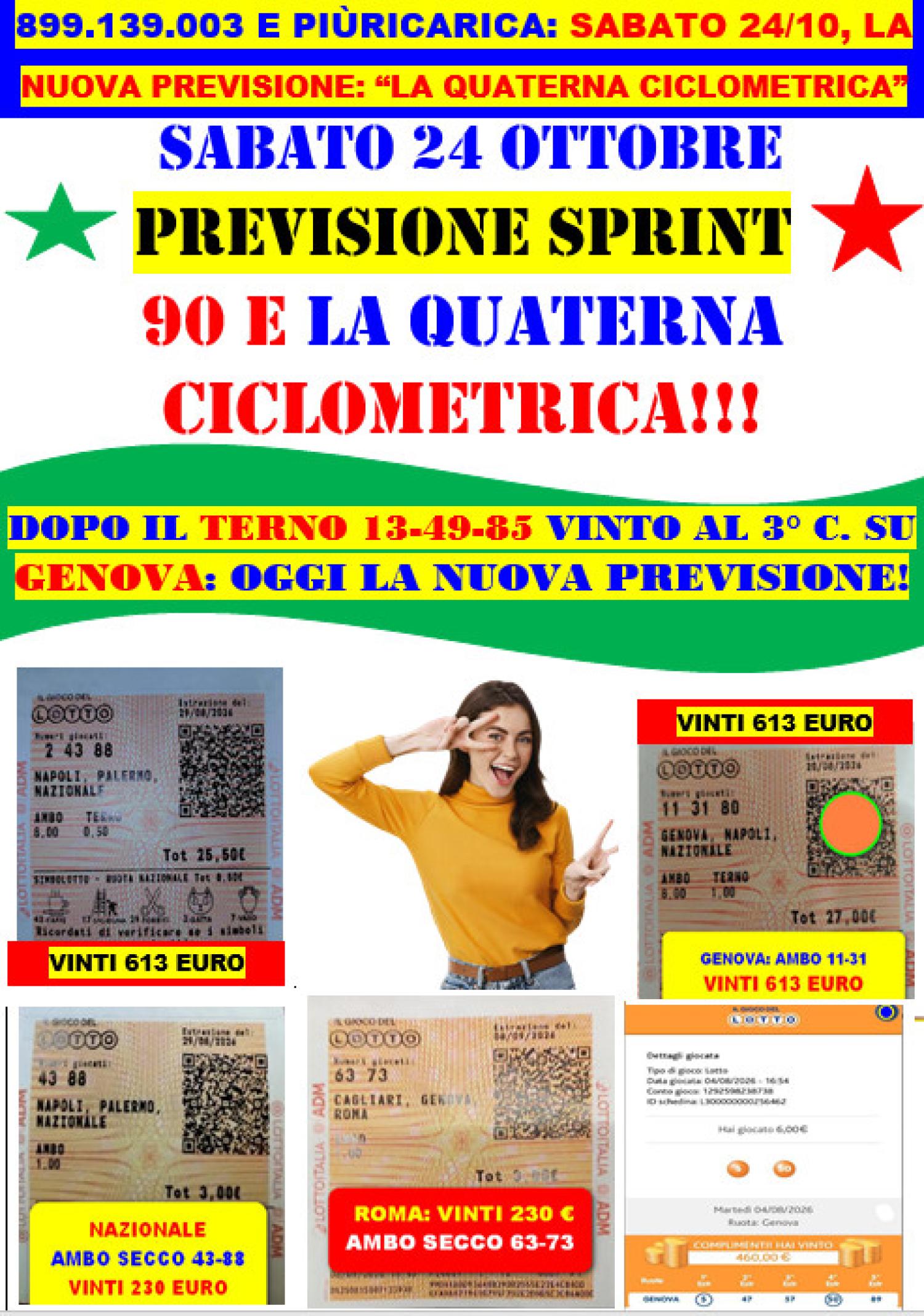VENERDI' 23, VINTO IL TERNO 13-49-85 SU GENOVA