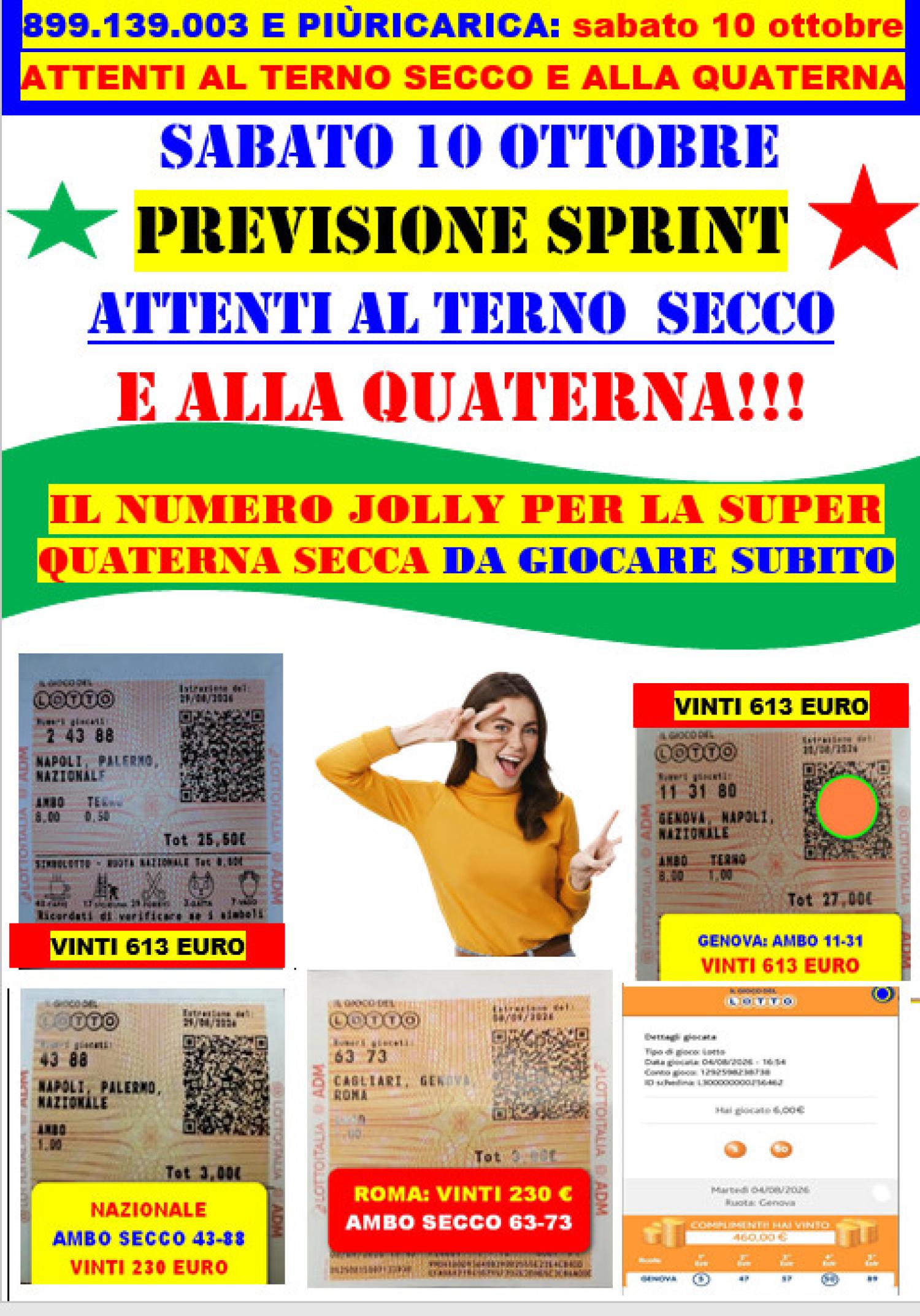 SABATO 3 OTTOBRE VINTO IL TERNO 6-28-46