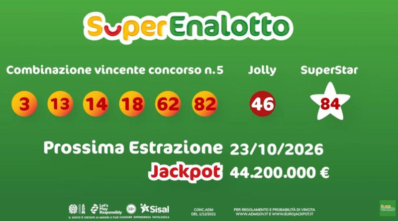Superenalotto-Prossima estrazione 23/10/2026